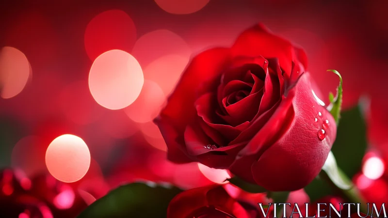 Radiant Red Rose Blooming with Romantic Bokeh Lights
