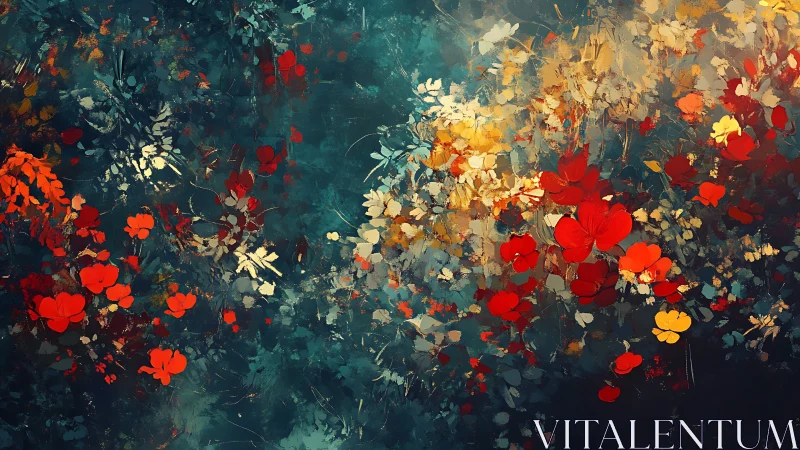 Glowing wildflower garden drifting through deep twilight hues.