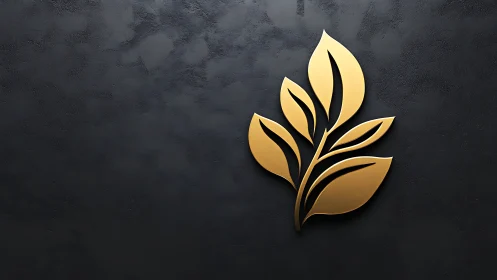 Golden leaf emblem gleams against textured charcoal wall.