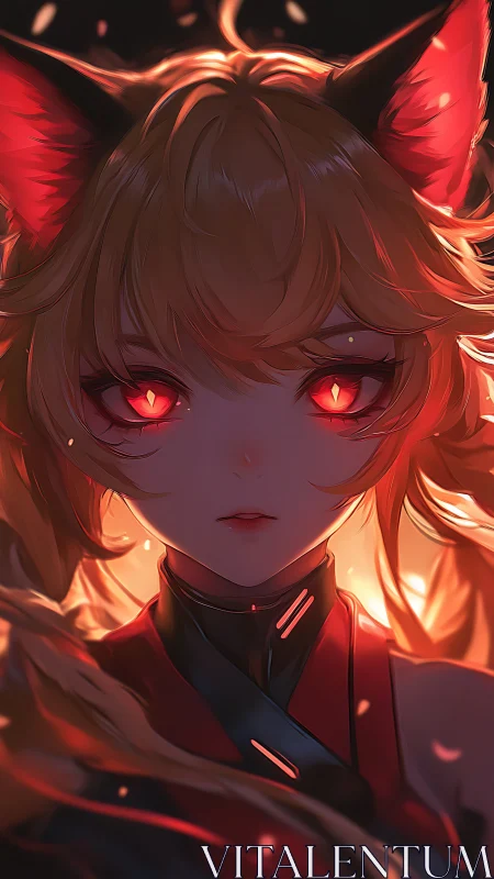Fiery fox-eared heroine gazes softly through warm embers