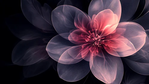 Digital flower render shows translucent layered petals in bloom