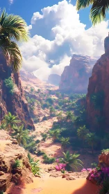 Sunlit canyon oasis stretches like a hidden tropical river