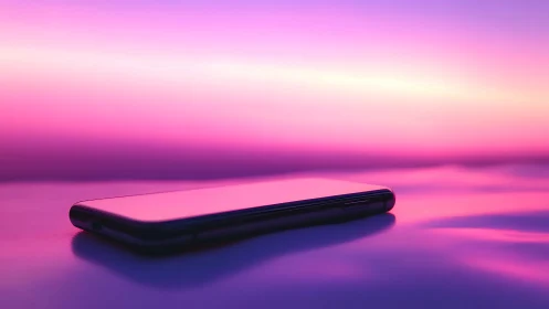 Smartphone Suspended in Gradient Twilight Glow.