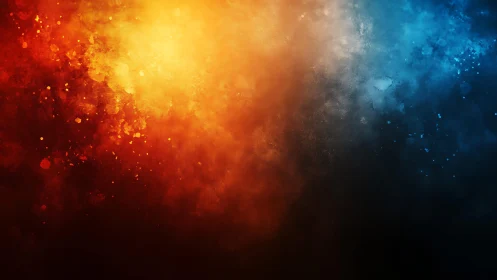 Fiery Orange and Cool Blue Abstract Smoke Digital Artwork.