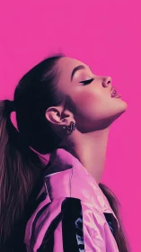 Side-profile digital portrait of woman against pink backdrop