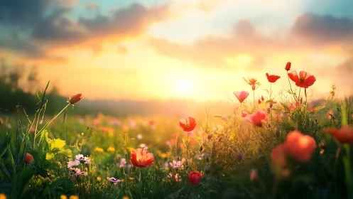 Sunrise chorus over poppy-bright, dream-dusted meadow.