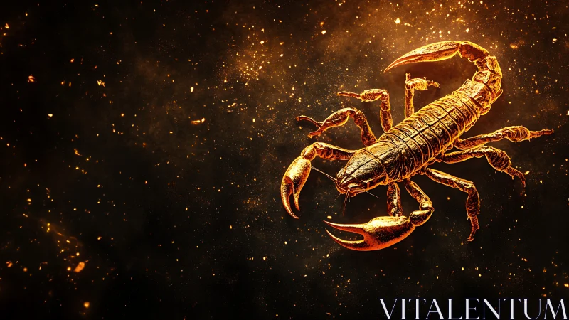 Celestial ember scorpion drifting through molten starlight.
