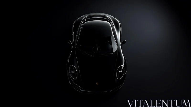 Midnight curves of a sleek black sports car in spotlight.