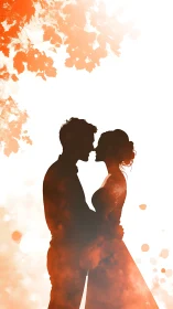 Silhouetted couple with autumn foliage overlay.