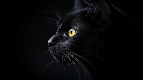 Luminous Gaze: Black Cat Portrait with Golden Eyes