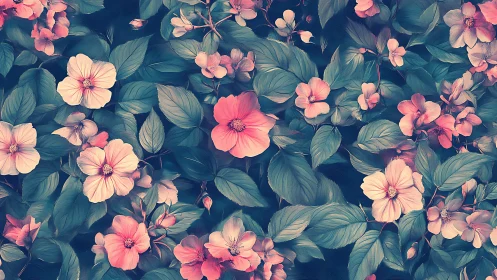 Verdant Floral Tapestry with Soft Pastels and Deep Teal Ground.