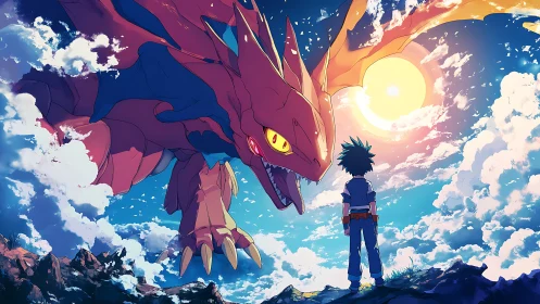 Boy and sky dragon sharing a bold, sunlit moment together.