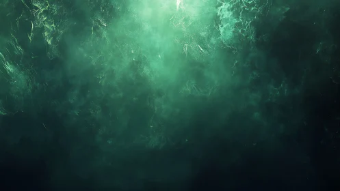 Emerald mist cloudscape forms deep atmospheric void