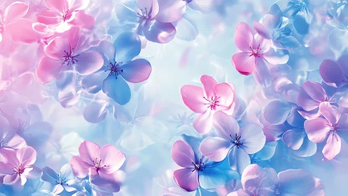 Delicate Petals Float Through Soft Blue-Pink Gradient.