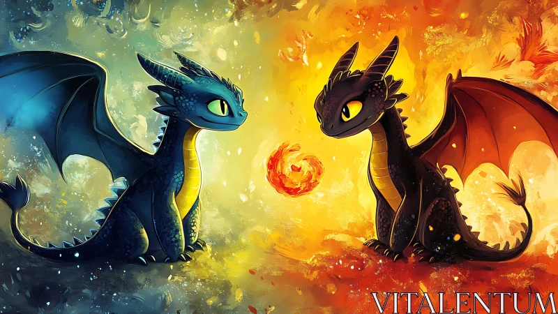 Cute elemental baby dragons face glowing fire core