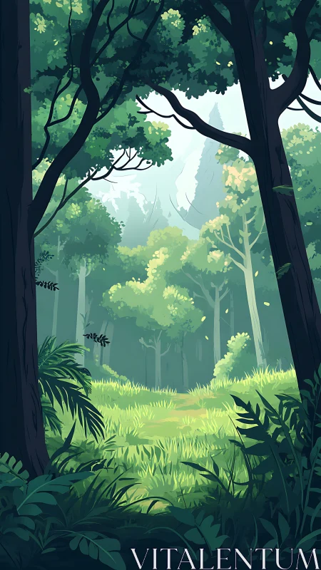 Forest Clearing Path Through Dense Woodland Landscape