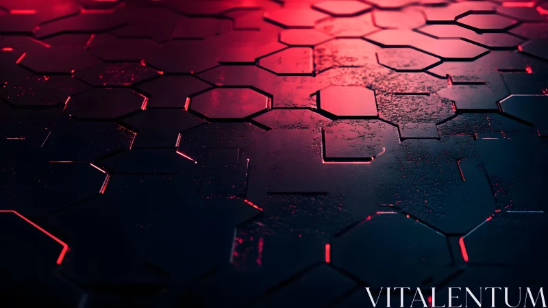 Futuristic hexagonal pattern with glowing red neon lighting.