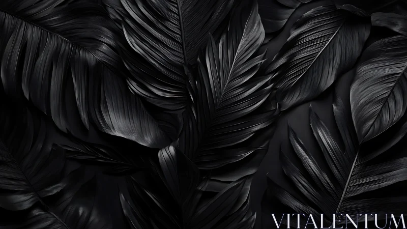 Glossy black tropical leaves create a dramatic abstract pattern.