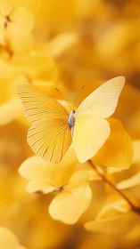 Sunlit yellow butterfly rests gently among golden petals