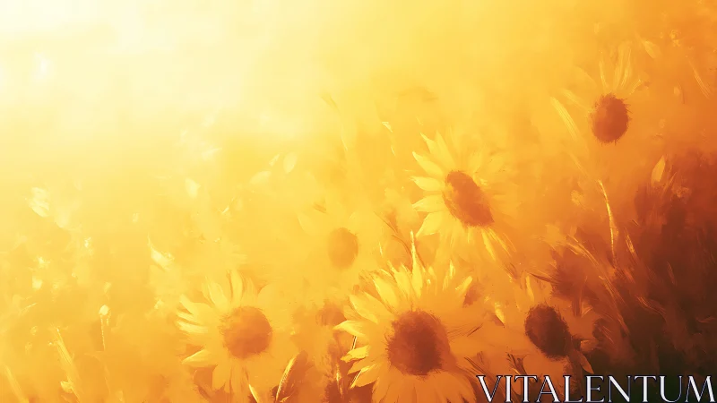 Solar-saturated digital sunflower field in atmospheric diffusion.
