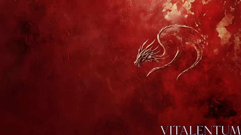 Coiled draconic emblem etched on distressed crimson textured field