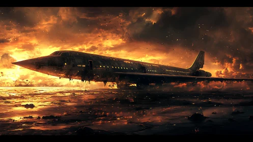 Derelict supersonic airliner cuts across apocalyptic firestorm