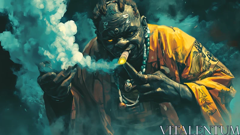 Smoldering shaman conjures neon smoke and wicked secrets.