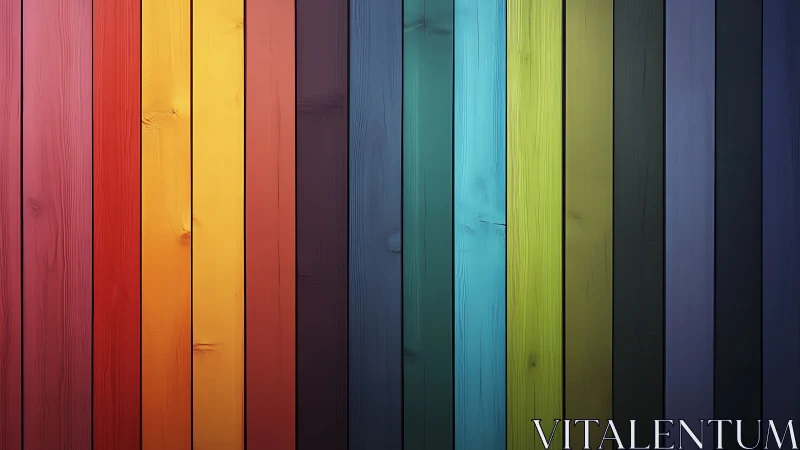 Vertical rainbow wood planks forming a colorful wall.