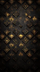Dark metal diamonds with distressed glowing gold texture.