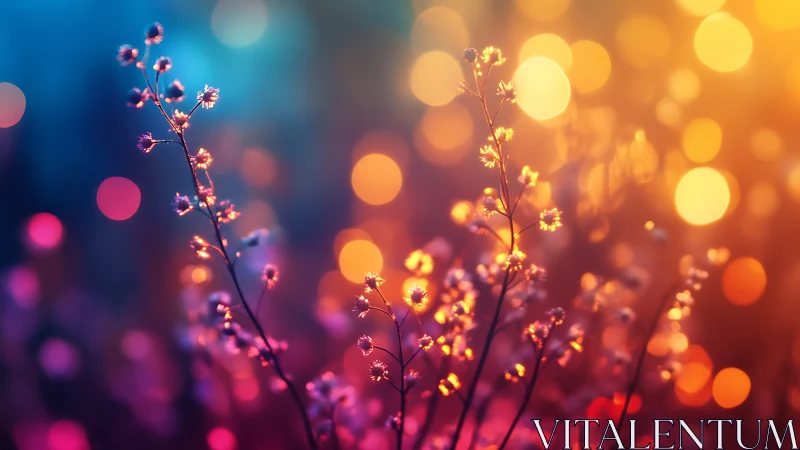 Illuminated wildflowers glow against gradient background.