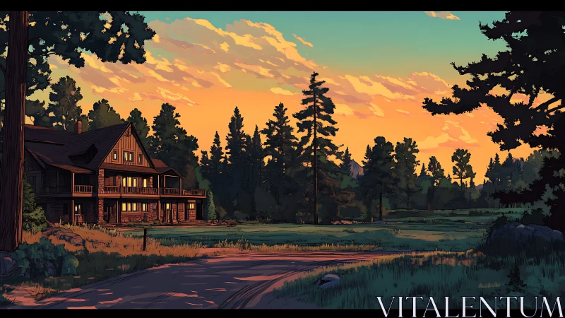 Cabin windows quietly drink in the last embers of sunset