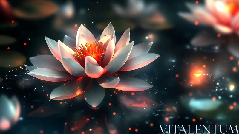 Luminescent lotus blossom rendered in cinematic digital painting