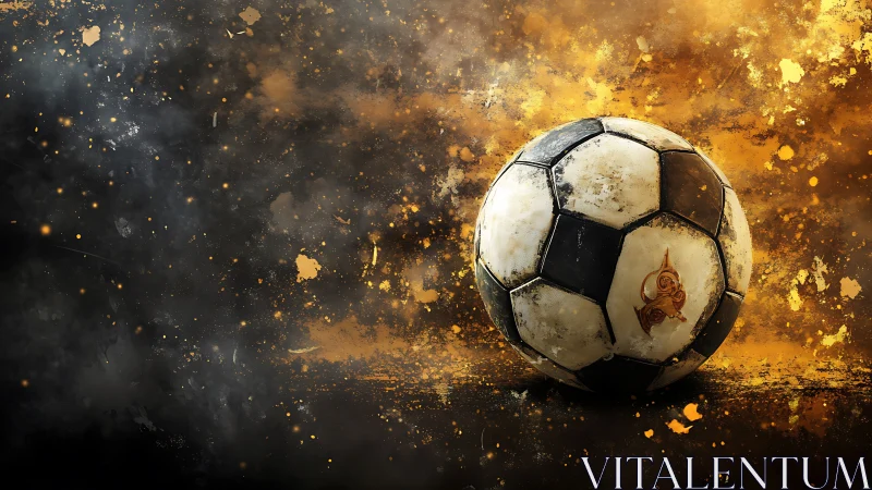 Digital painting of weathered soccer ball in splatter field.