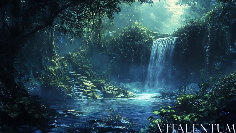 Enchanted Waterfall in Mystical Forest Oasis
