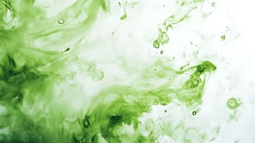 Green Ink Swirling in Water Abstract Art with Soft Gradients.