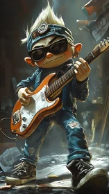Stylized cartoon street rocker plays electric guitar