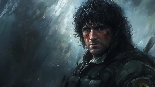 Stormworn warrior stares down the chaos of a fading battlefield.