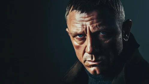 Moody male portrait with intense cinematic side lighting.
