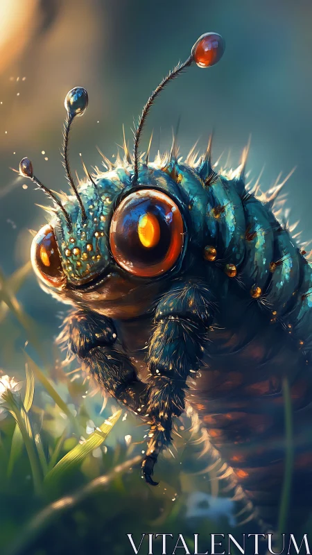 Bioluminescent caterpillar portrait with macro cinematic lighting