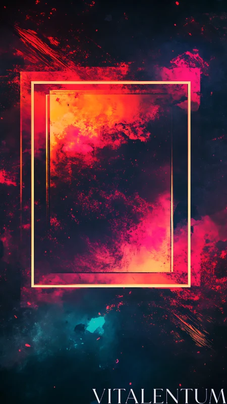 Neon plasma rectangle frames over deep cosmic gradients.
