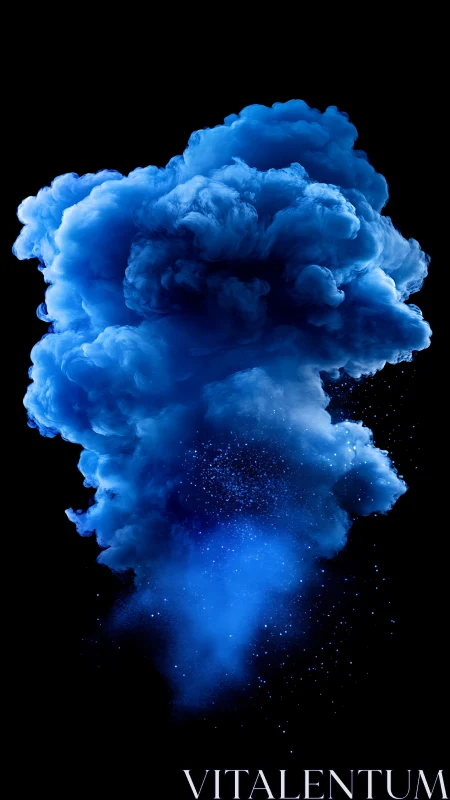 Vivid blue pigment cloud expands against deep black void
