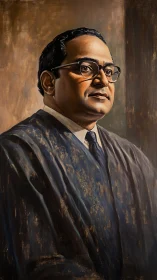 Oil portrait of dignified judge in robe with controlled chiaroscuro