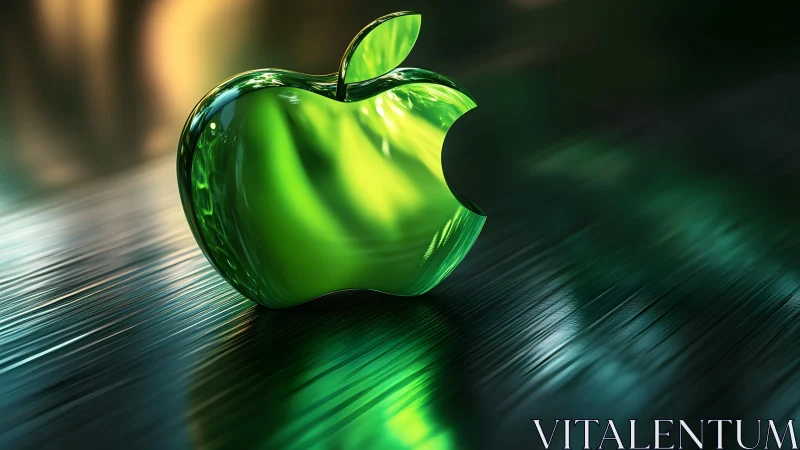 Shiny Green Apple Logo in Futuristic 3D Digital Art Style.