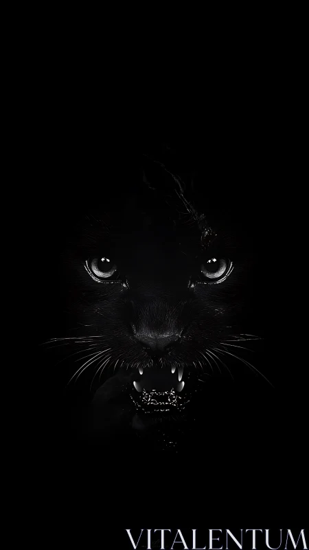 Predatory black panther emerging from shadowed void.