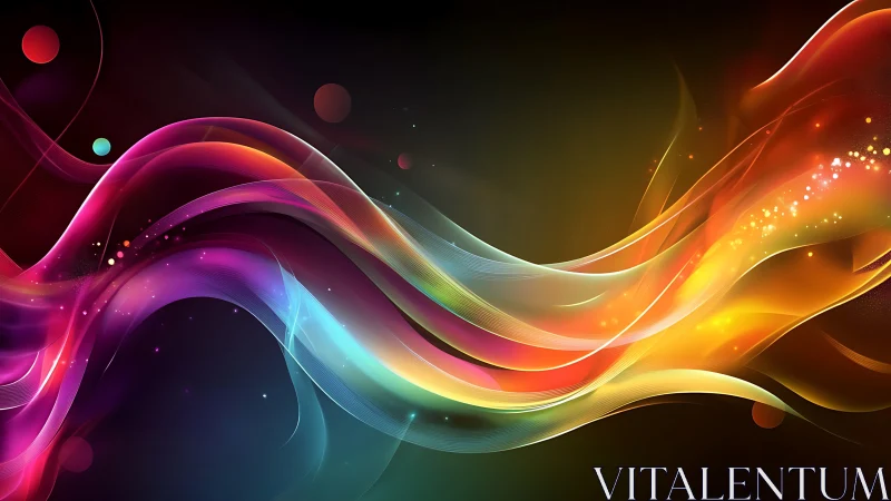 Prismatic ribbon currents surfing a deep cosmic hush.