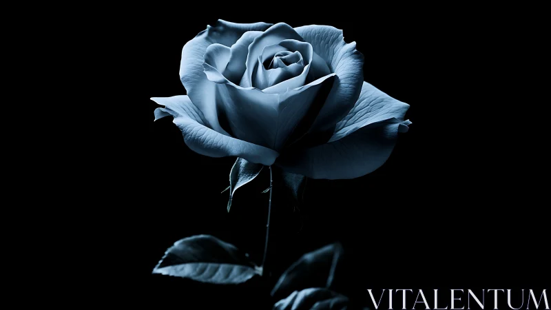 Midnight blue rose glows gently against the dark night