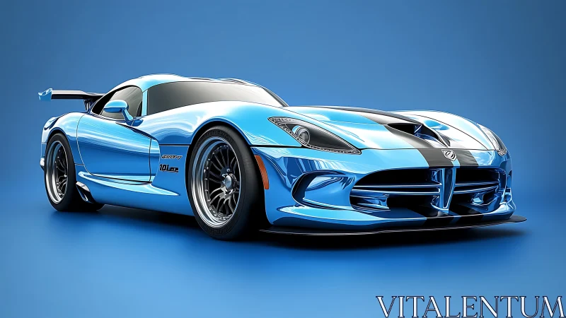 Blue racing sports car render shows reflective bodywork