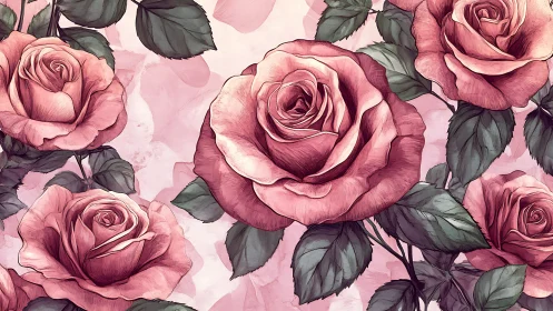 Pink Roses with Dark Foliage Pattern.