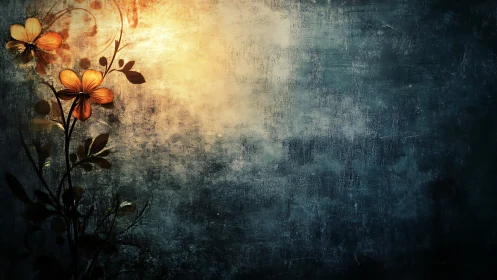 Glowing Flowers Against Weathered Dark Canvas.