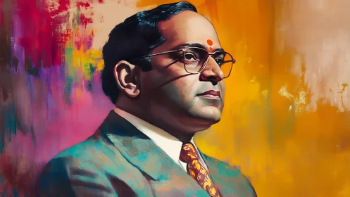 Portrait of dignified man in suit against vivid colors.